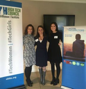 Dana Tarlow-Senior Account Manager (left), alongside Jessica Catino-President (center), and Emma Charney-Account Executive (right) networking at an NH High Tech Council TechWomen Event.